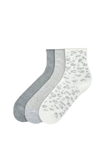 Souprava 3 párů ponožek s leopardím potiskem