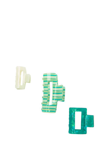 3-pack of green hair clips