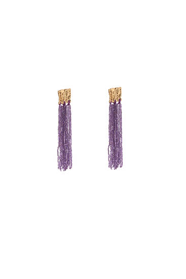 Gold-toned earrings with beaded fringing