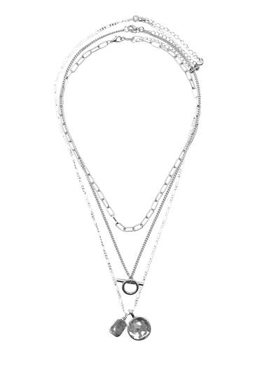Trojřadý náhrdelník stříbrné barvy