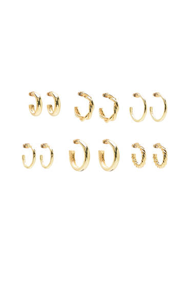 Pack of 6 pairs metallic earrings