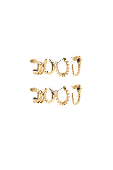 Pack of 4 pairs of hoop earrings with snakes