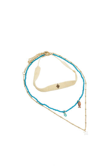 3er-Pack Halsketten mit Perlenbesatz und Stern
