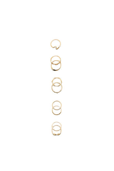 Pack of 9 gold-toned rings