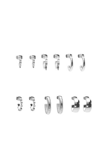 Pack of 6 pairs of silver hoop earrings