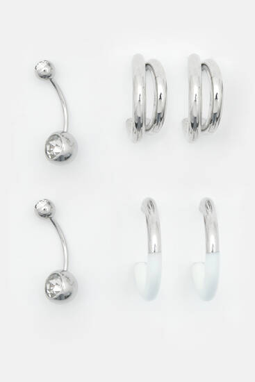 Pack of 4 pairs of piercing hoop earrings