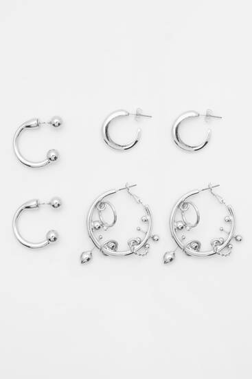 Pack of 3 pairs of piercing hoop earrings