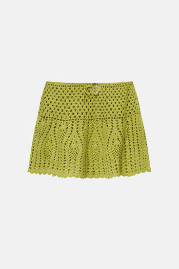 Crochet mini skirt with drawstring