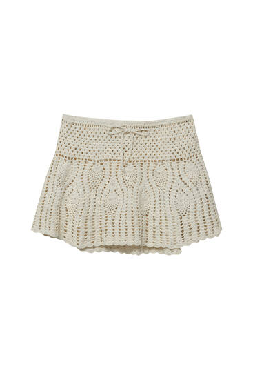Crochet mini skirt with drawstring