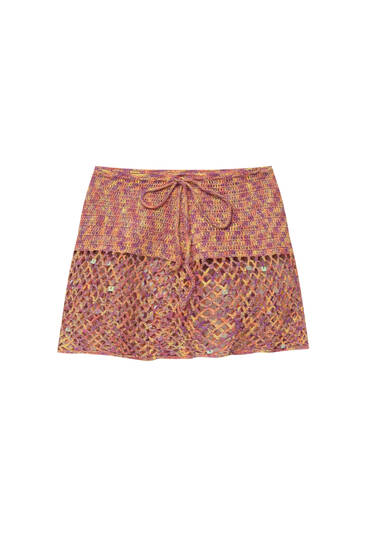 Sequinned crochet mini skirt
