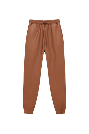 Faux leather jogger trousers PULL BEAR