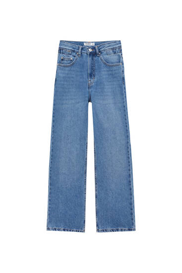 Straight high waist jeans with an elastic waistband PULL BEAR