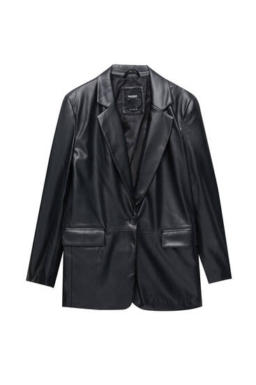 Faux leather blazer with a pocket