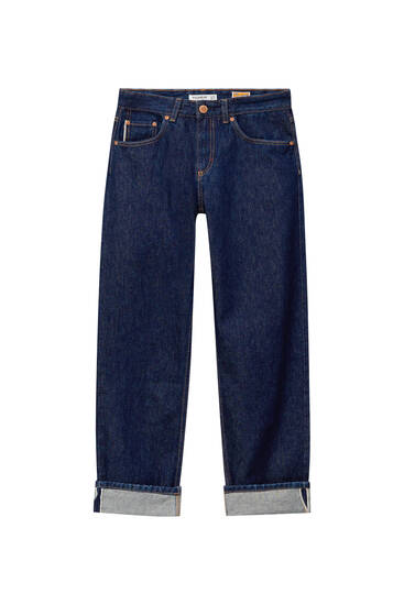 Jeans direitos com cintura baixa em selvedge