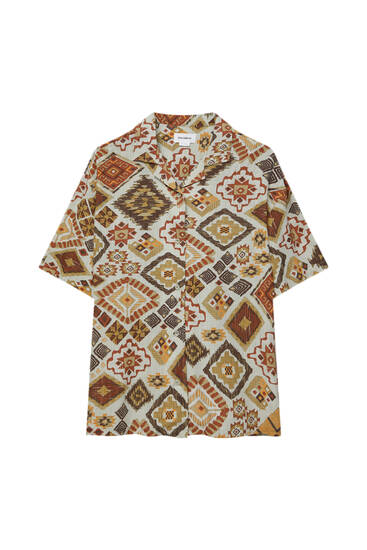 Ochre geometric print shirt