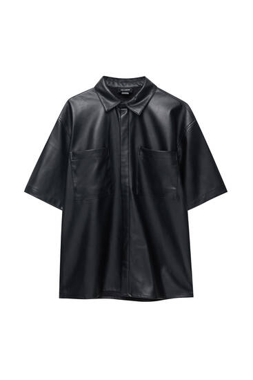 Leather effect shirt with short sleeves