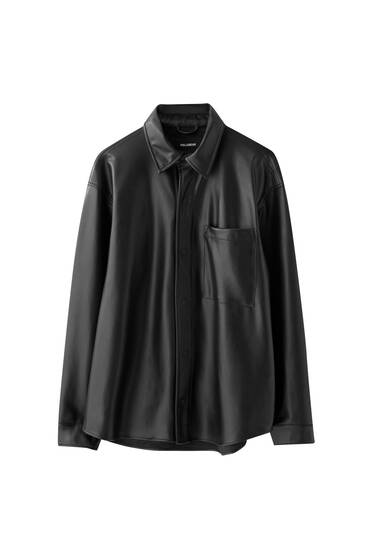 Leather effect shirt with long sleeves