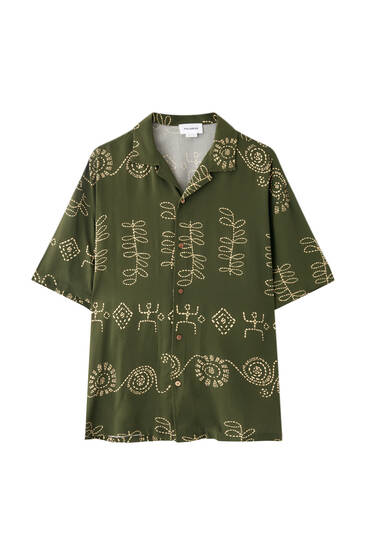 Green short sleeve palm tree shirt