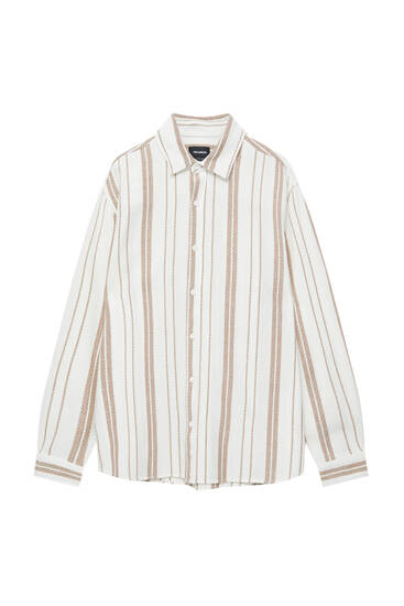 Striped long sleeve waffle-knit shirt