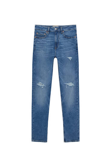 Renunciar ocio Eliminar Basic slim-fit jeans with ripped detail - pull&bear