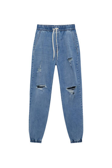 Jogger-Jeans mit Zierrissen