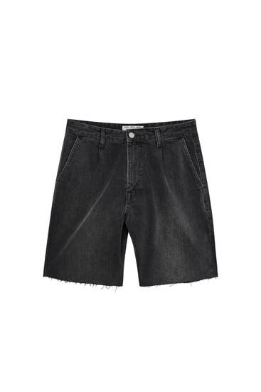 Schwarze Jeans-Bermudashorts im Loose-Fit und Washed-Look