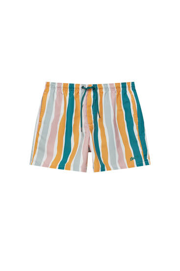 Short striped swimming trunks