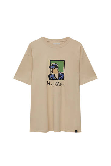 T-shirt with embroidered New Orleans illustration
