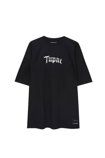 Schwarzes Tupac-T-Shirt mit Fotoprint