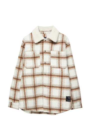 Checked overshirt with faux shearling collar