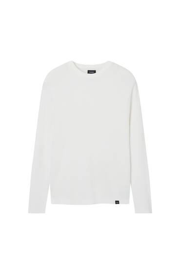 Waffle-knit jumper with embroidered label - pull&bear