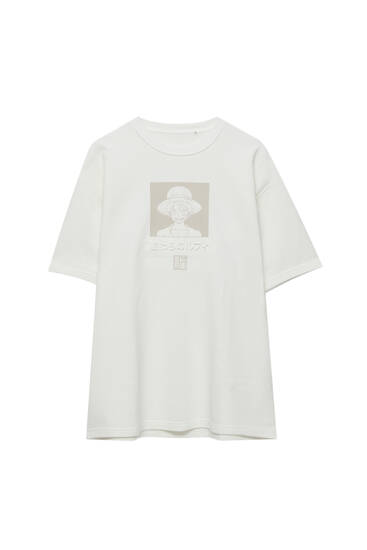 Weißes T-Shirt aus Plüsch One Piece Luffy