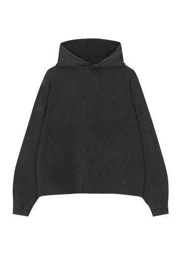 Cropped faded-finish hoodie