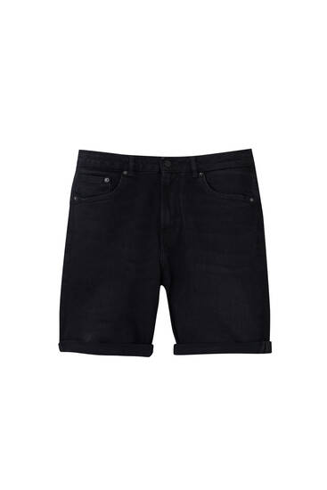 Black slim fit denim Bermuda shorts