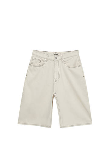 Baggy fit wide-leg denim Bermuda shorts