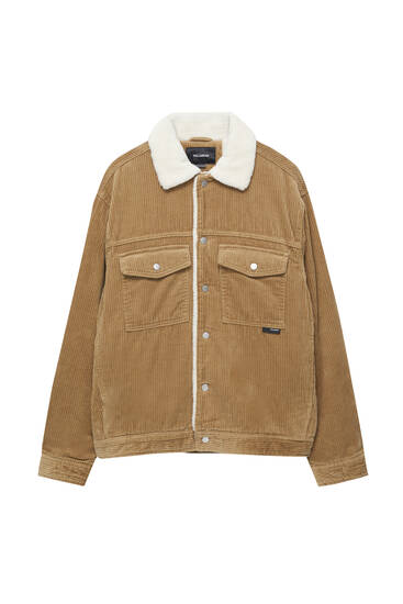 Corduroy jacket with faux shearling interior