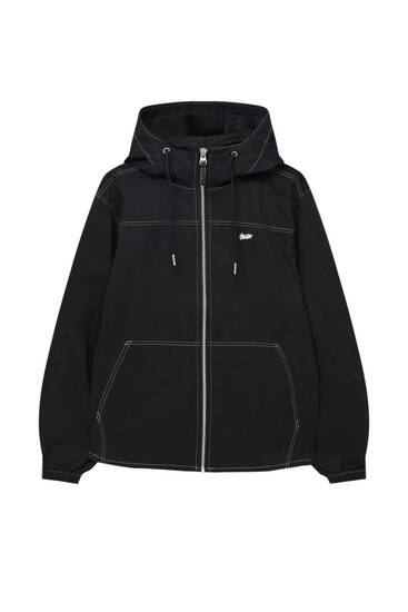 Black hooded jacket with seams