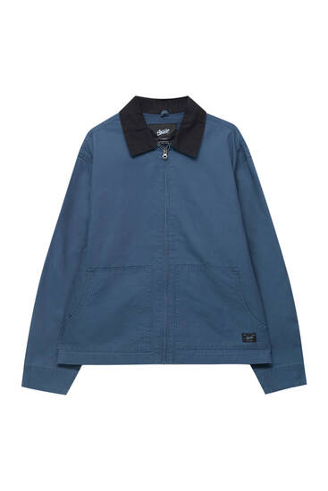 Utility jacket with contrast collar