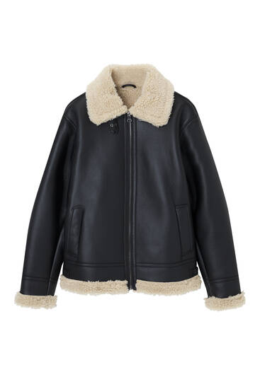 Black double-faced faux shearling jacket