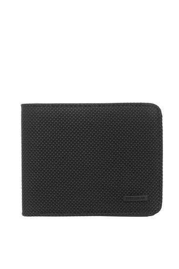 Black faux leather logo textured wallet