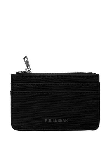 Black wallet with rubberised logo