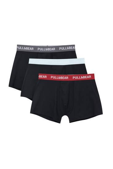 3-pack of black boxers with contrast logo waistband