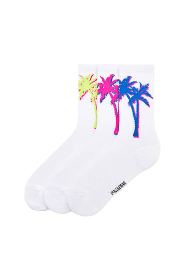 3-pack of palm tree white socks