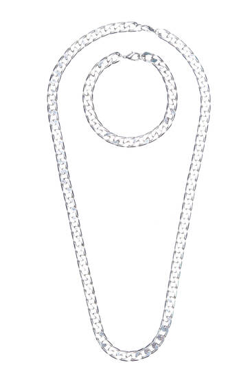 Set collana e braccialetto a catena color argento