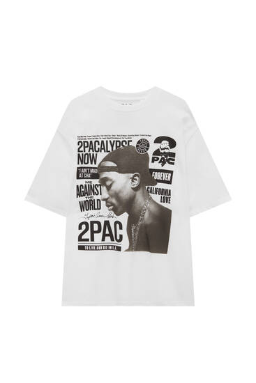 Oversize-Shirt mit farblich abgesetztem Tupac-Motiv