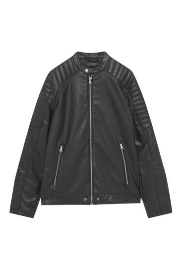 Faux leather biker jacket pull&bear