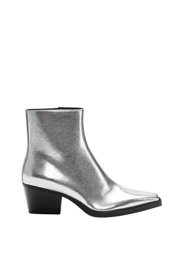 Silver-toned high-heel ankle boots