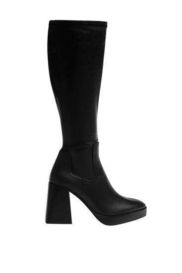 High-heel stretchy knee-high boots