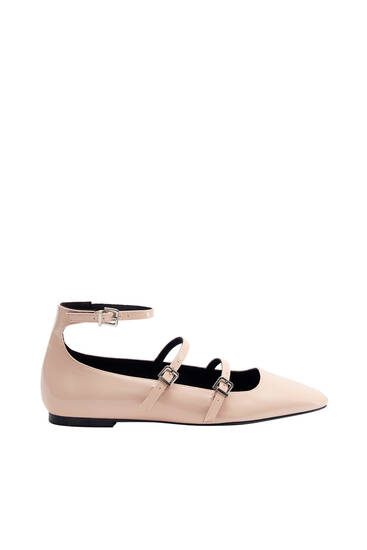 Ballet flats with multiple buckled straps