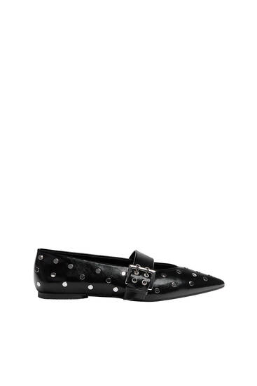 Ballet flats with studs and buckle detail